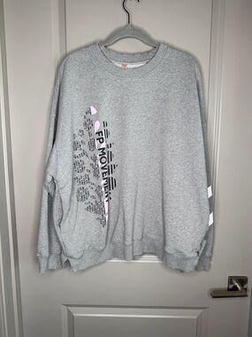FP Movement by Free People Gray Crewneck Sweatshirt with Pink & Black Graphic